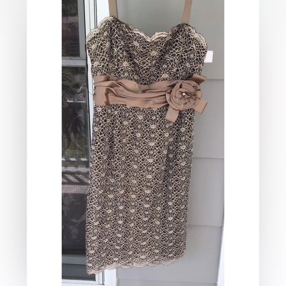 New R & M RICHARDS 6P Brown Gold Sleeveless Lace Satan Bow Dress New Gown Formal - Picture 8 of 10